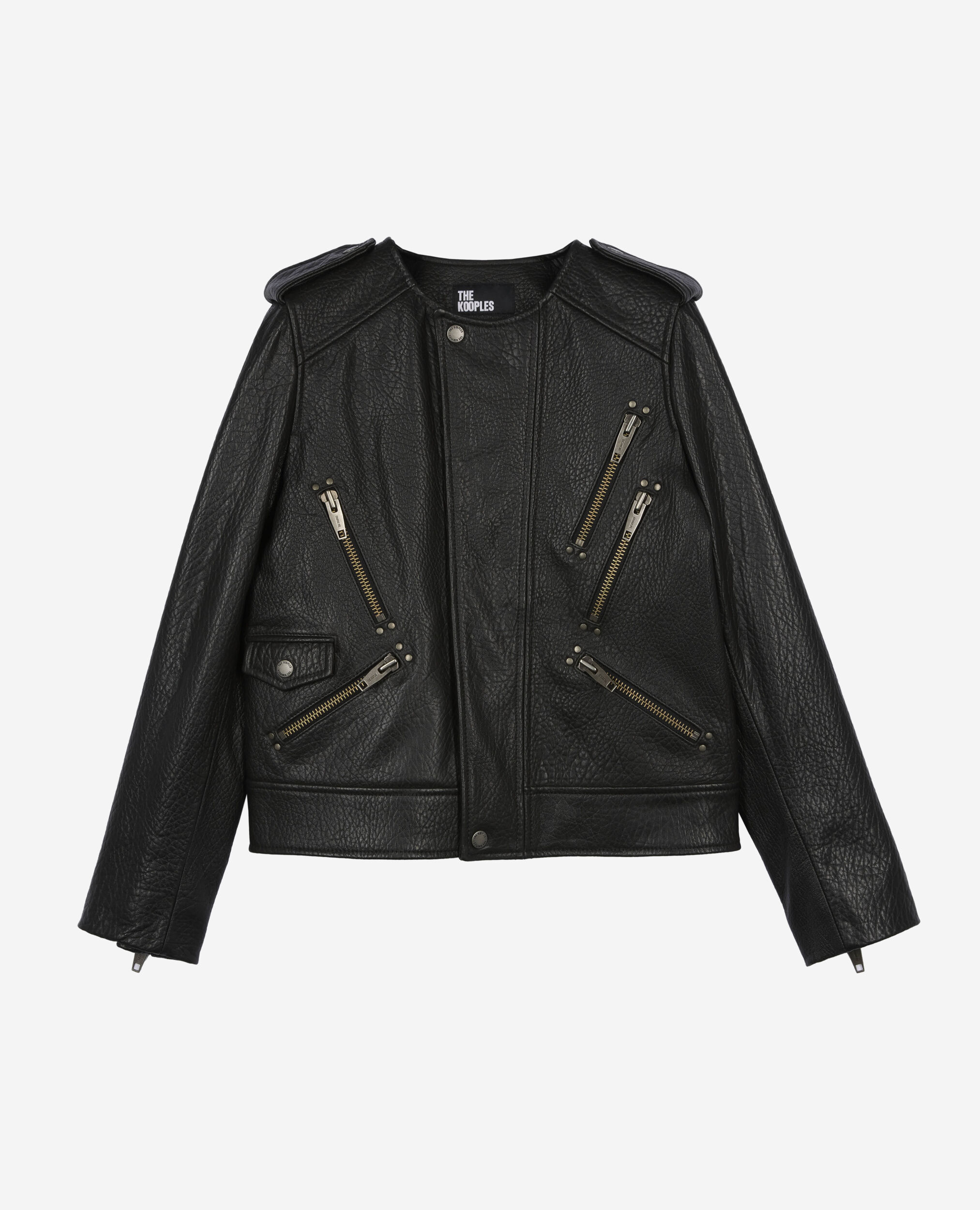 Blouson en cuir noir, BLACK, hi-res image number null
