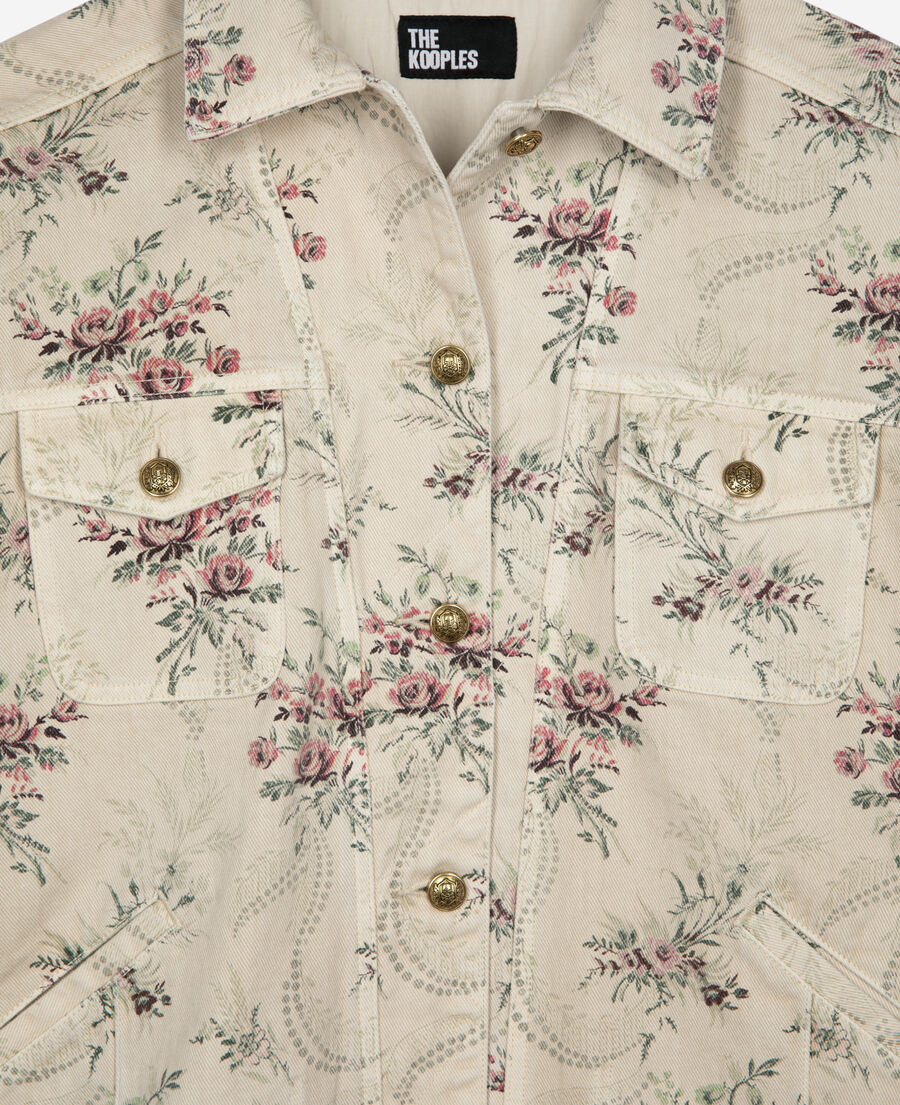 The Kooples DAMEN BEIGE TAUPE jacke mit blumenprint aus beigem denim