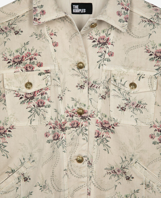 The Kooples FEMME BEIGE TAUPE veste imprimé fleuri en denim beige