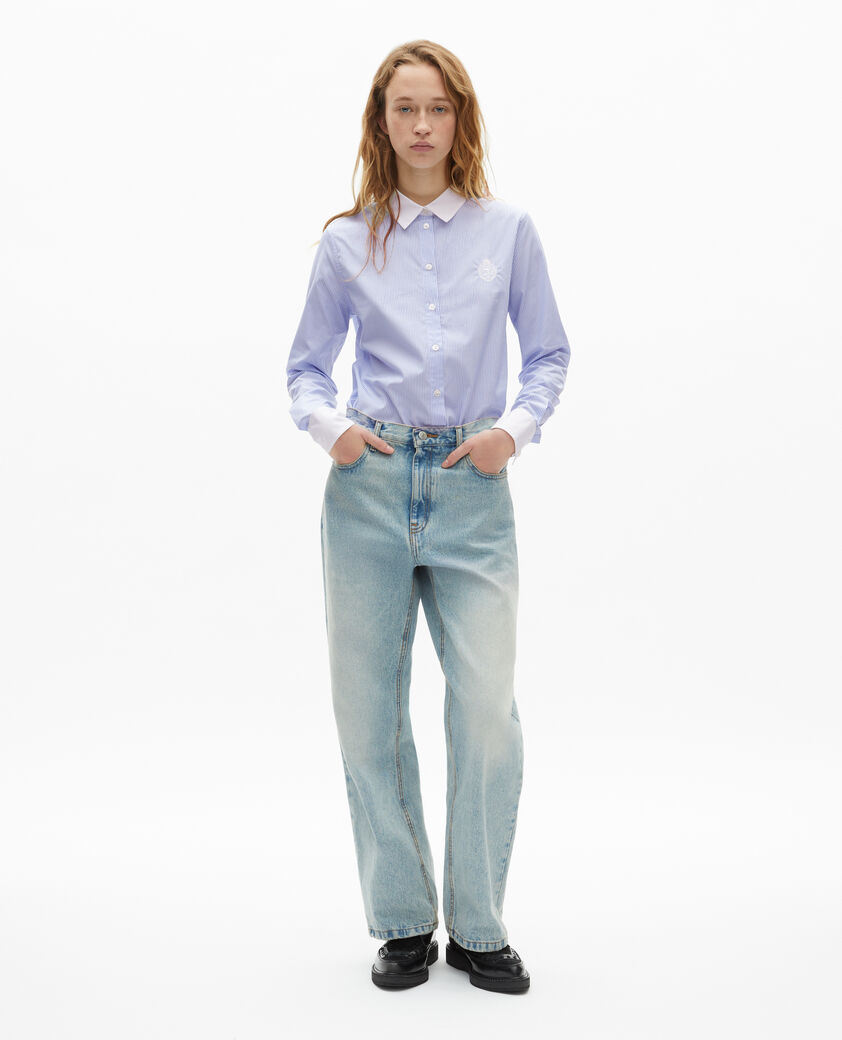 The Kooples DAMEN BLUE WHITE blaues popeline-streifenhemd
