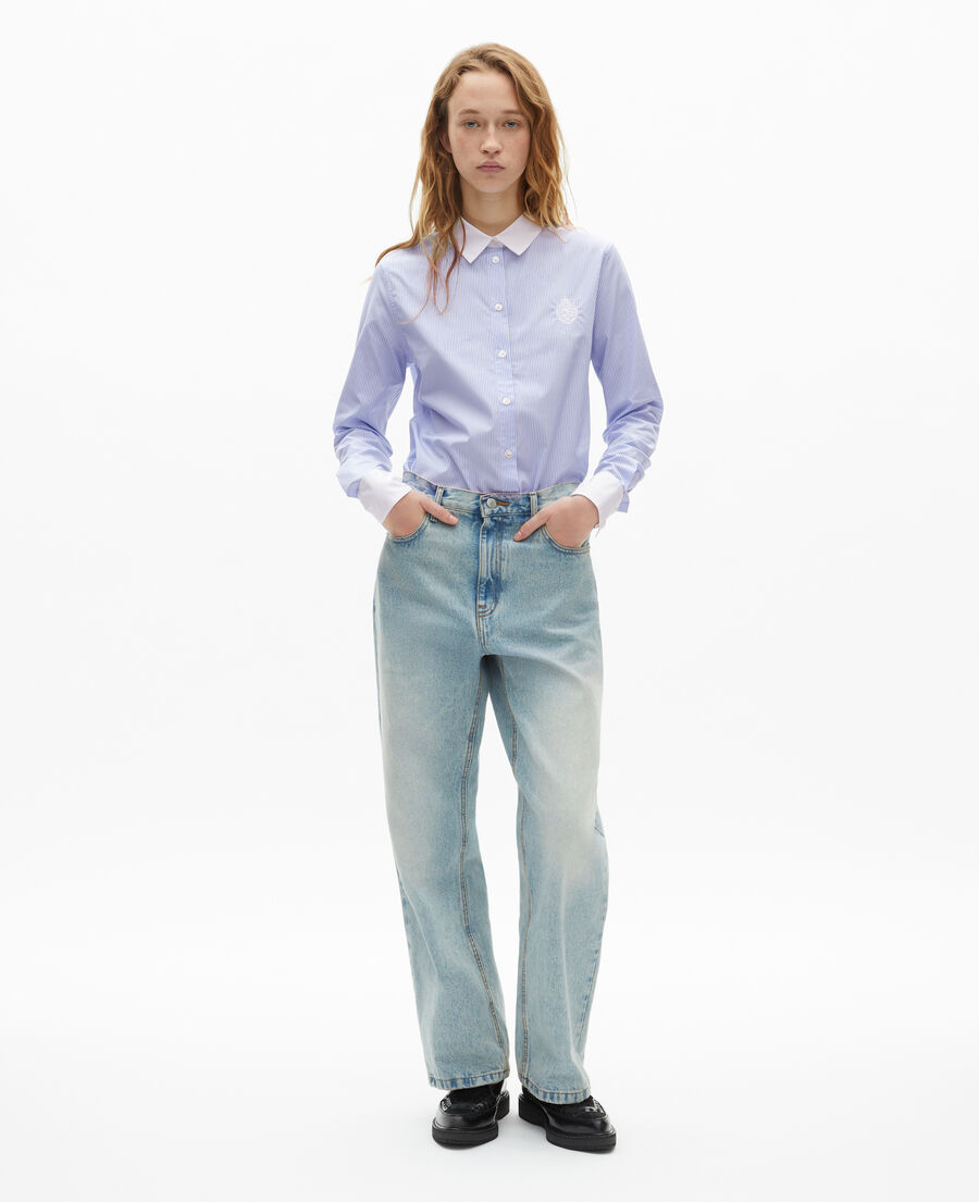 The Kooples WOMEN BLUE WHITE blue poplin striped shirt