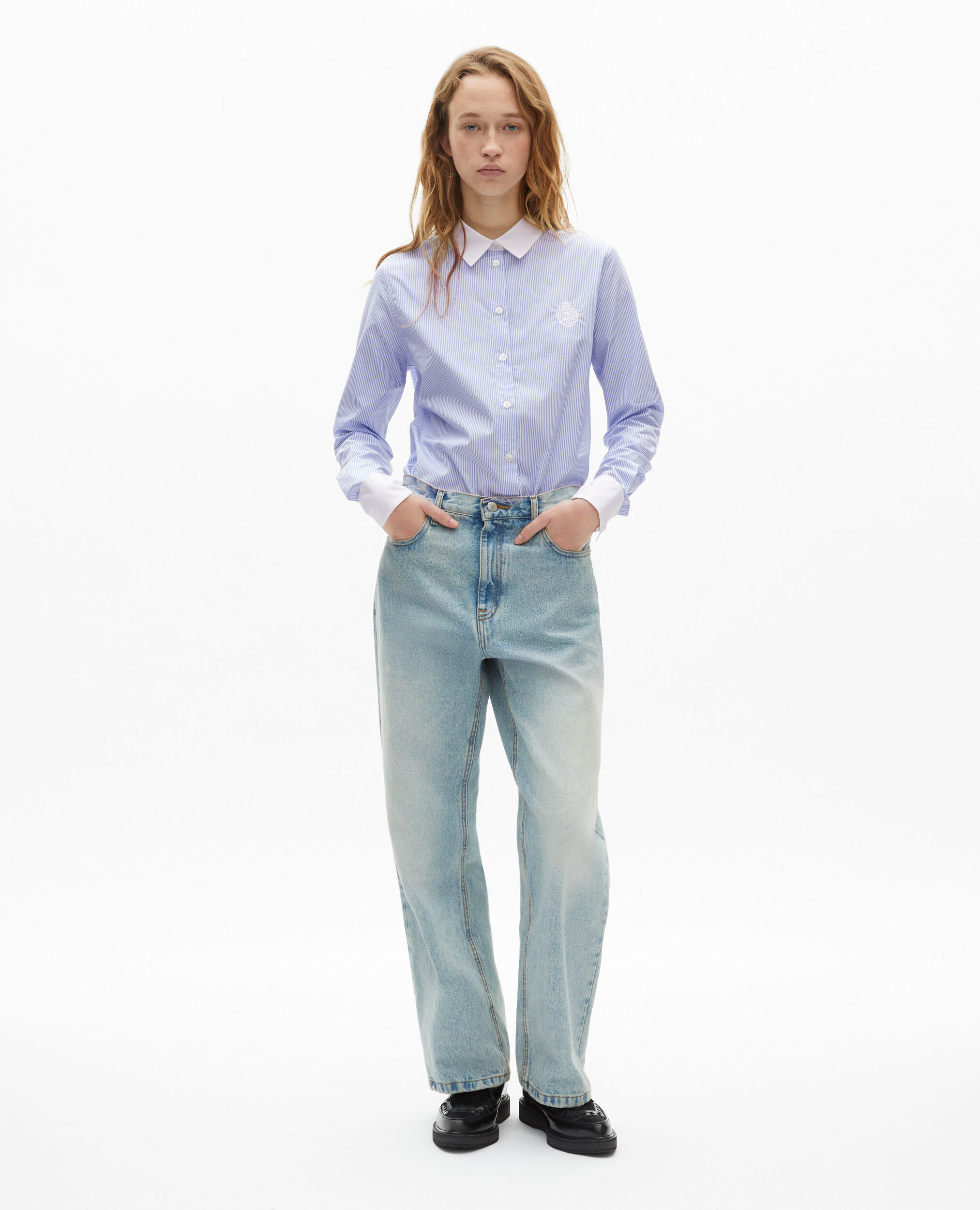 Chemise à rayures avec col contrasté bleue, BLUE WHITE, hi-res image number null