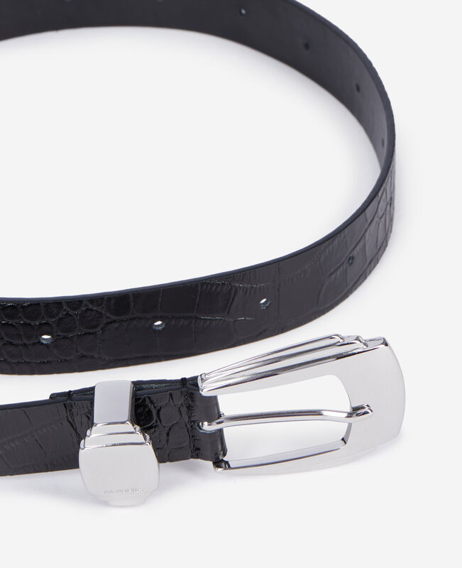 The Kooples FEMME BLACK ceinture en cuir noir effet crocodile