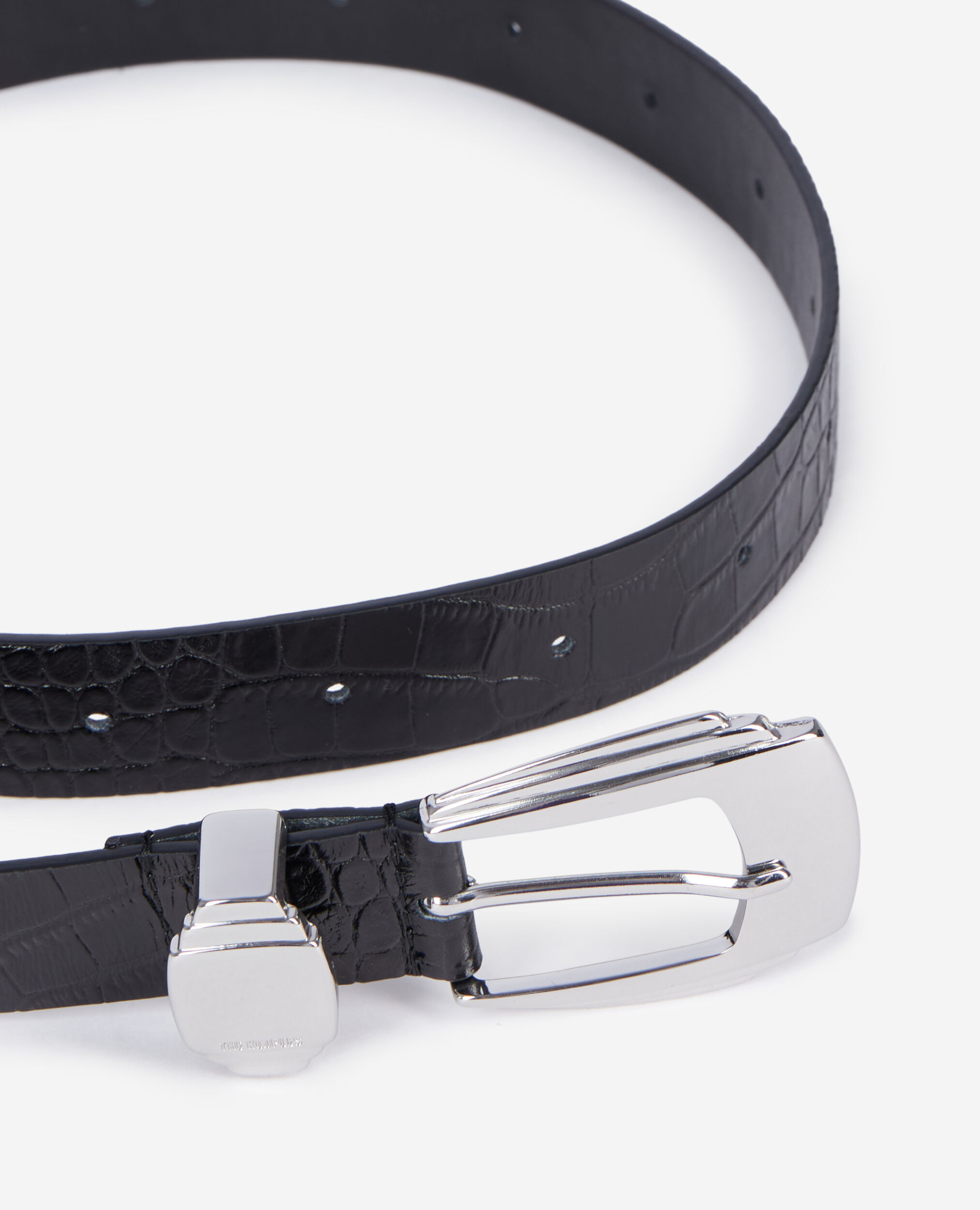 Ceinture en cuir noir effet crocodile, BLACK, hi-res image number null