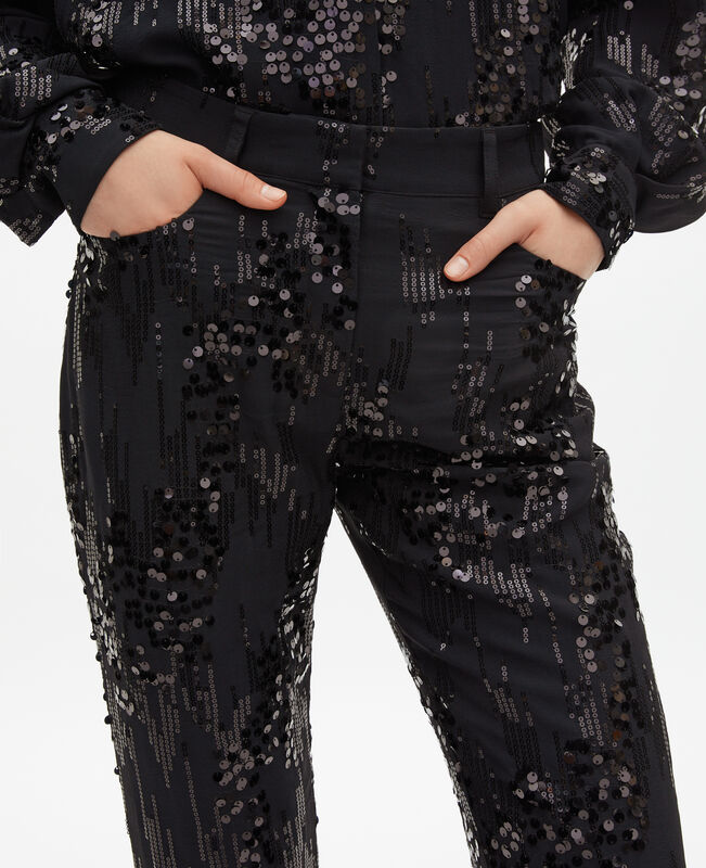 The Kooples FEMME BLACK pantalon flare à sequins noir