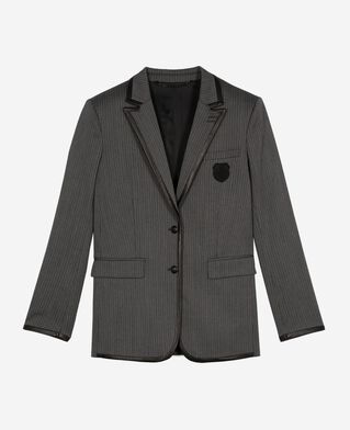 The Kooples FEMME DARK GREY veste à rayures en laine mélangée grise