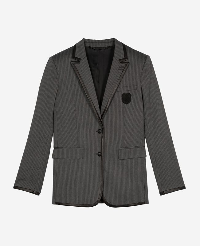 The Kooples FEMME DARK GREY veste à rayures en laine mélangée grise