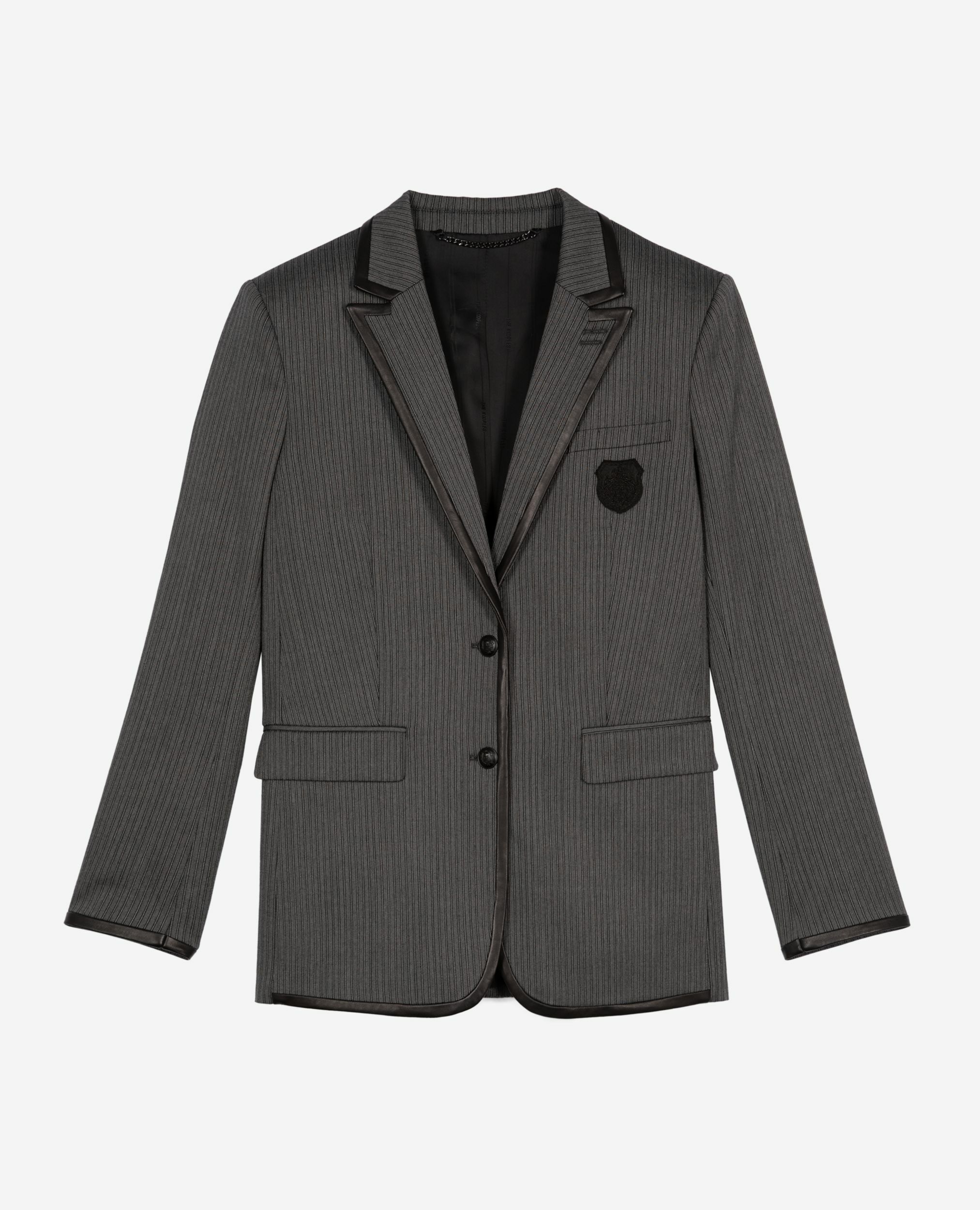 Veste à rayures en laine mélangée grise, DARK GREY, hi-res image number null