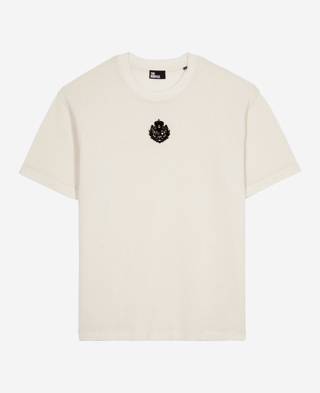The Kooples FEMME ECRU t-shirt avec blason en nid d'abeille écru