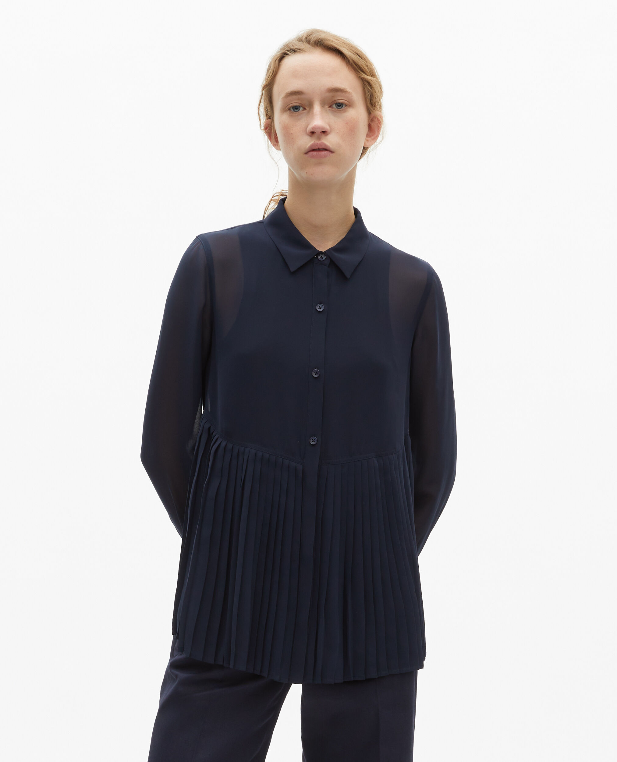 Chemise plissée marine, NAVY, hi-res image number null