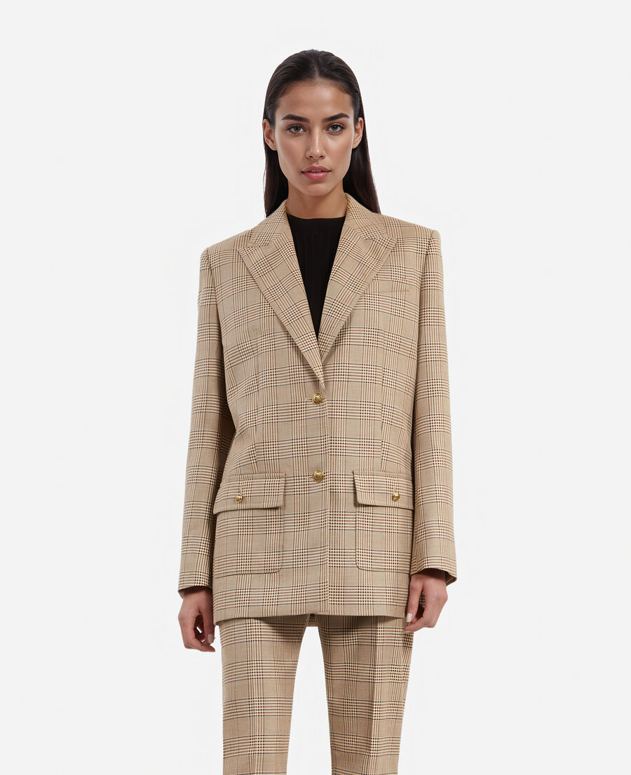 The Kooples FEMME BEIGE-BROWN veste tailleur en laine prince de galles beige
