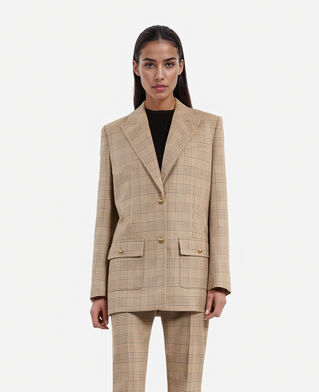 The Kooples FEMME BEIGE-BROWN veste tailleur en laine prince de galles beige