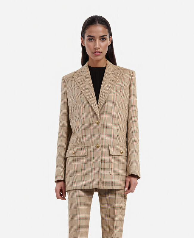The Kooples FEMME BEIGE-BROWN veste tailleur en laine prince de galles beige