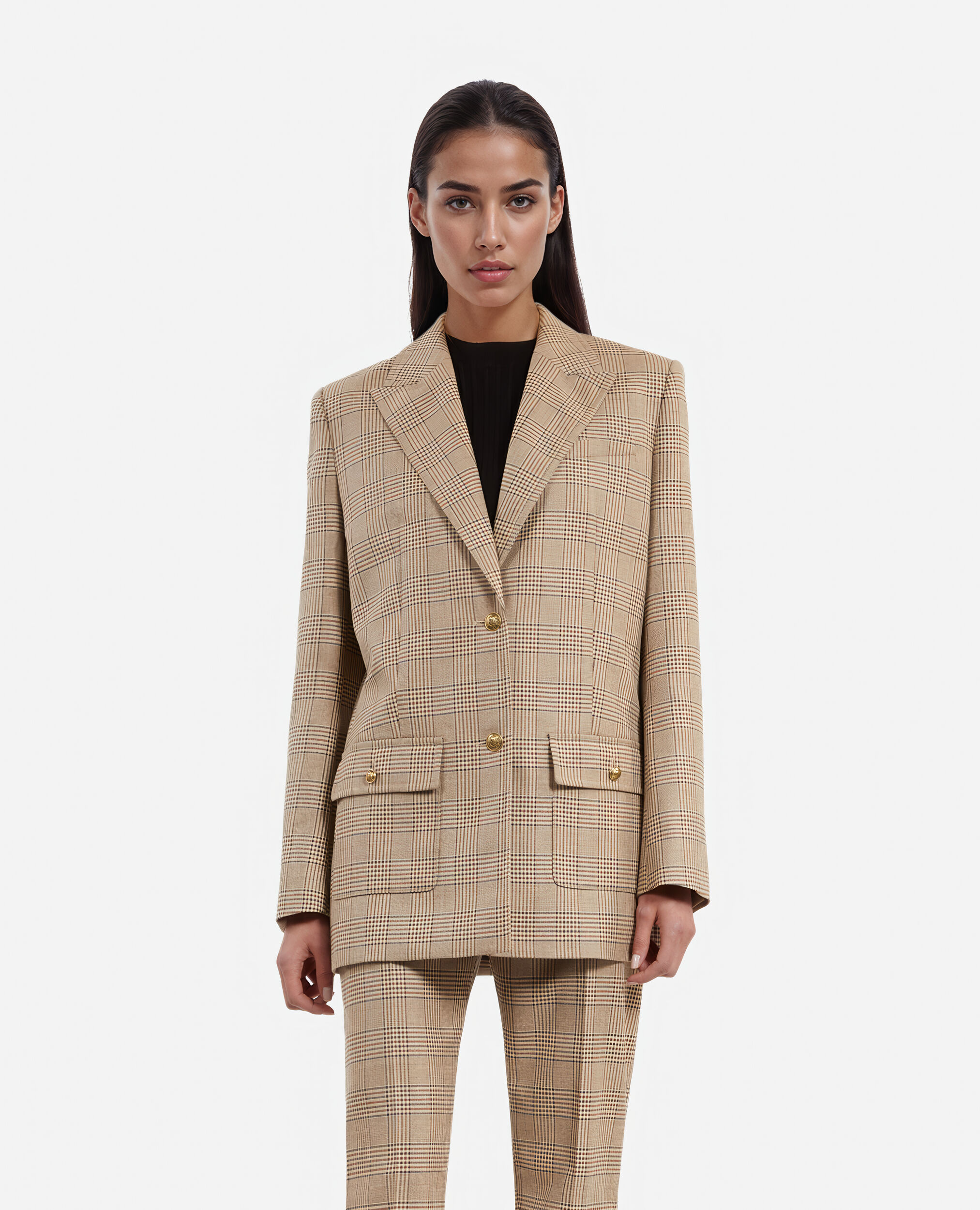Veste tailleur en laine Prince de Galles beige, BEIGE-BROWN, hi-res image number null