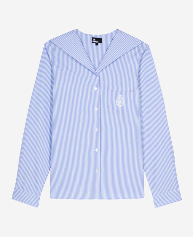 The Kooples FEMME BLUE WHITE chemise à rayures avec col vareuse bleue