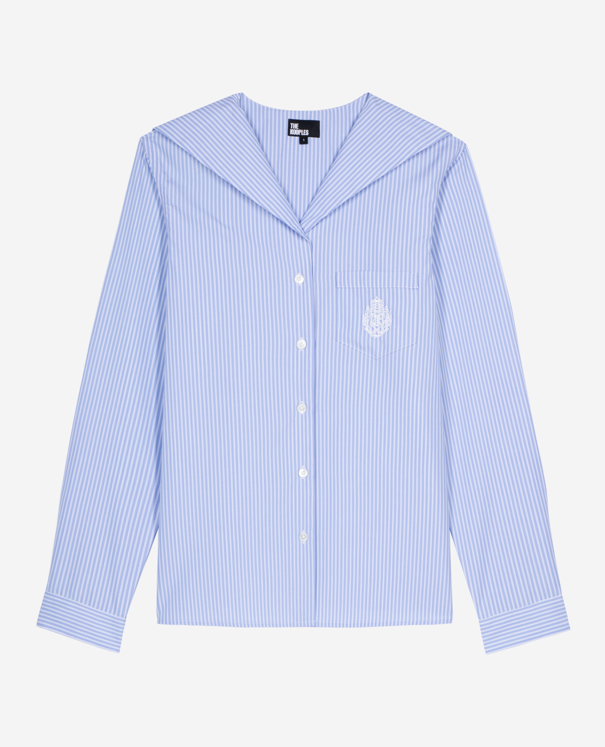 Chemise à rayures avec col vareuse bleue, BLUE WHITE, hi-res image number null