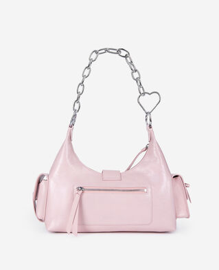 The Kooples FEMME PINK sac amelia chaîne en cuir craquelé rose