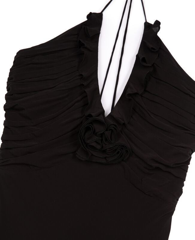The Kooples FEMME BLACK robe longue décolleté détail fleur noire