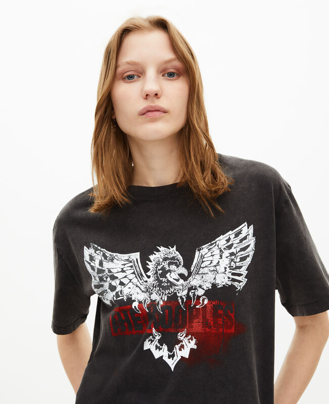 The Kooples FEMME BLACK WASHED t-shirt avec sérigraphie aigle noir délavé