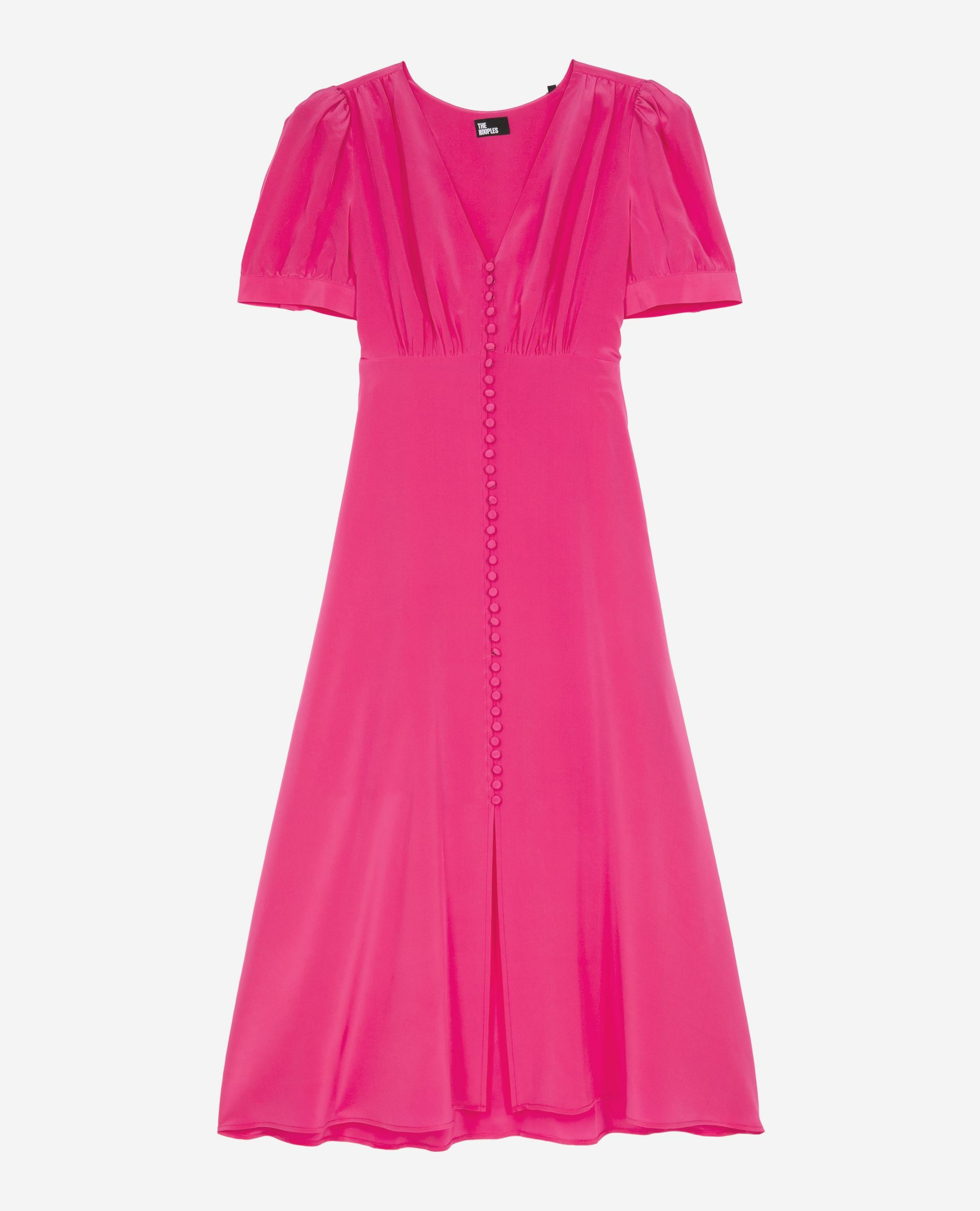 Robe longue avec boutonnage en soie rose, FUSHIA, hi-res image number null