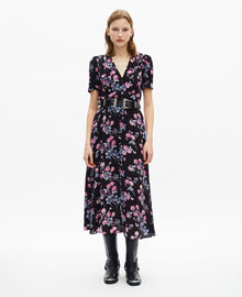 The Kooples FEMME BLACK / PINK robe longue imprimé fleuri noire
