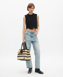 The Kooples FEMME ECRU BLACK sac cabas en raphia noir et écru