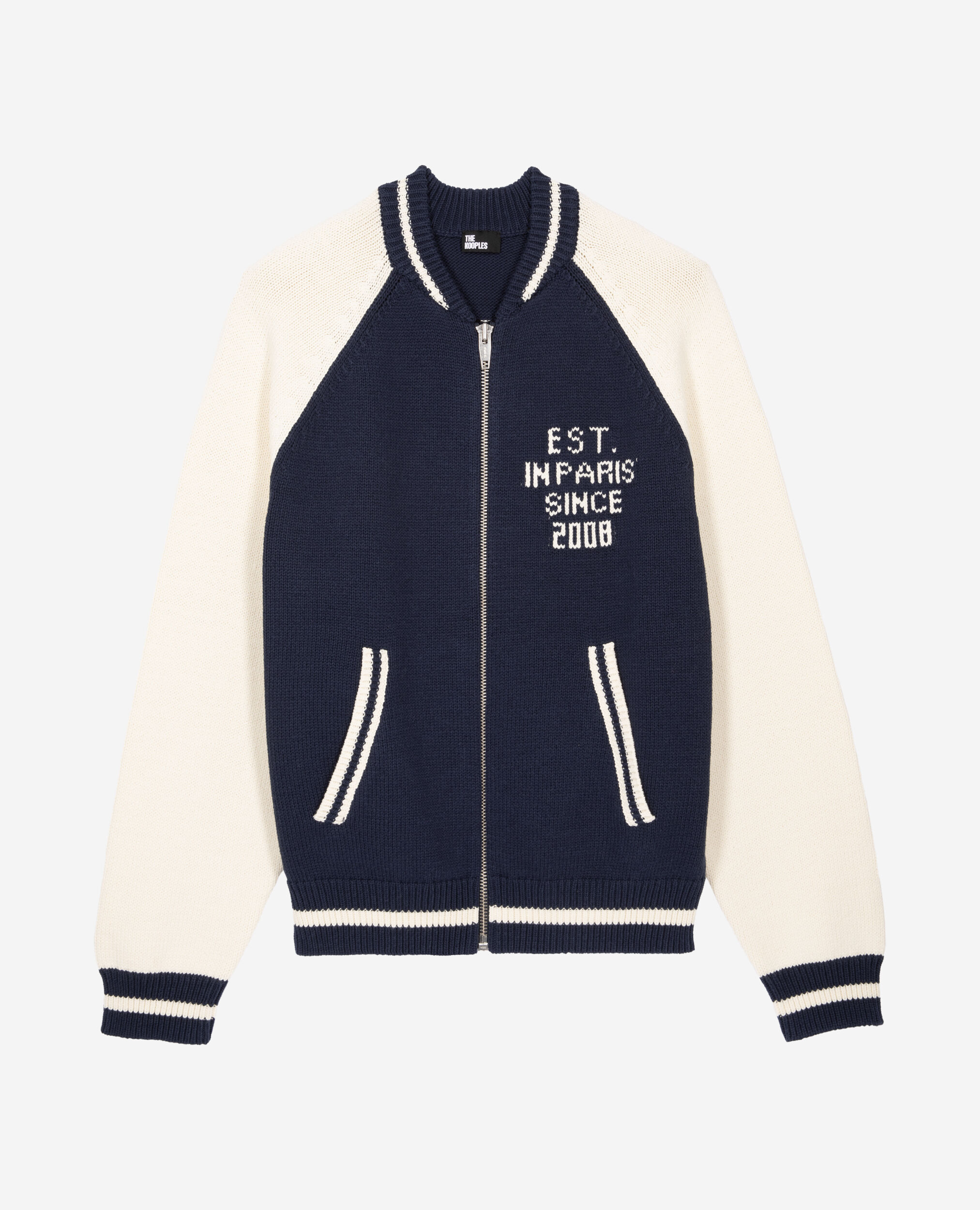 Cardigan teddy marine et écru, DARK NAVY-ECRU, hi-res image number null