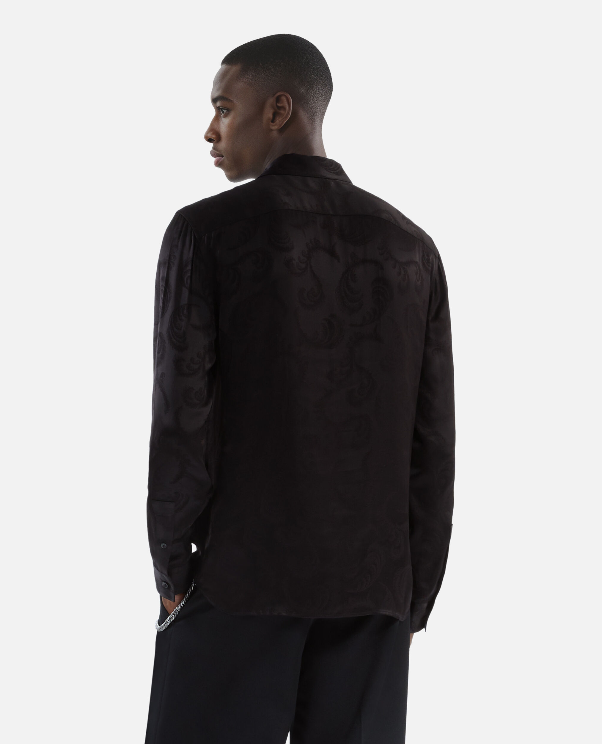 Chemise en jacquard imprimé plumes noire, BLACK, hi-res image number null