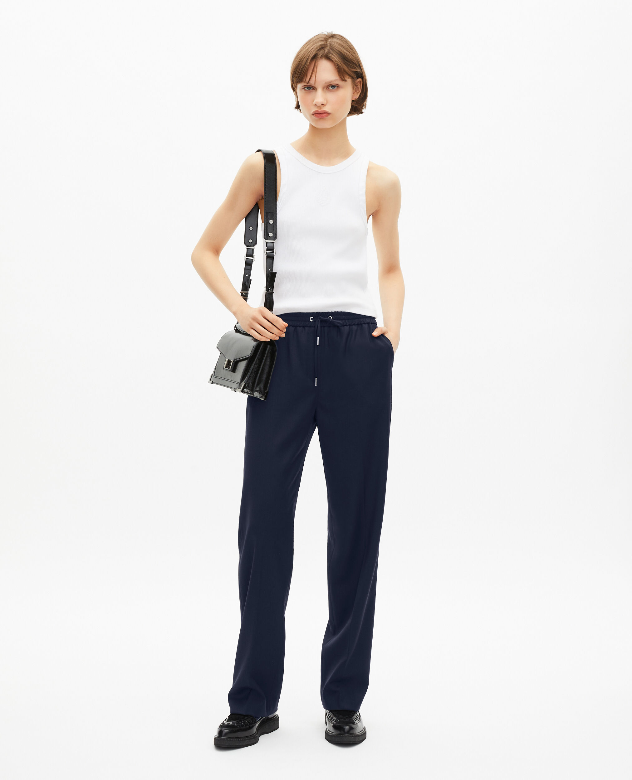 Pantalon droit en laine bleu foncé, DARK NAVY, hi-res image number null