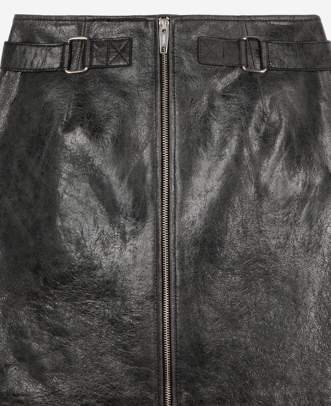 The Kooples FEMME BLACK STONE jupe courte zippée en cuir noire
