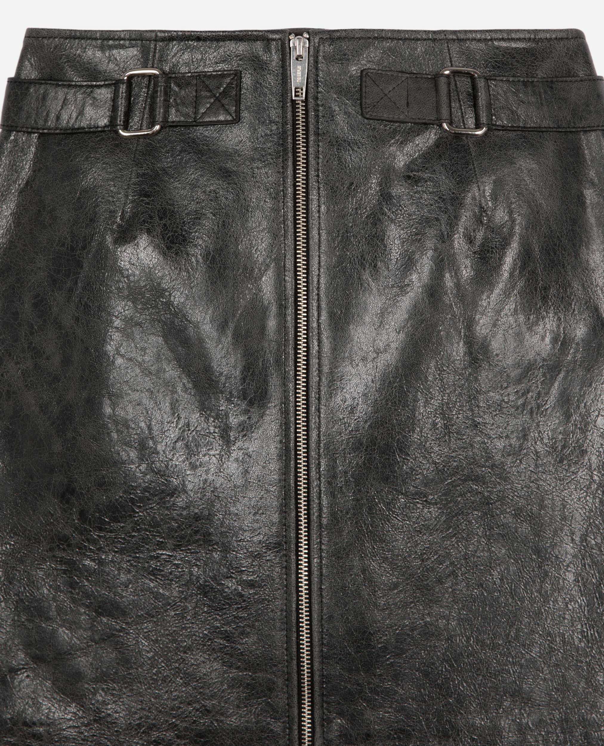 Jupe courte zippée en cuir noire, BLACK STONE, hi-res image number null