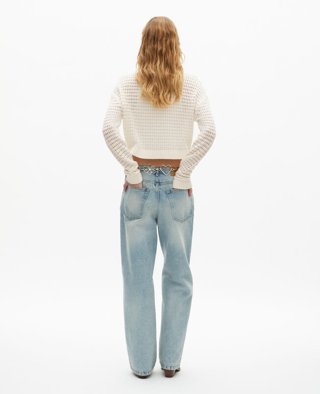 The Kooples FEMME ECRU pull court ajouré en coton mélangé ecru