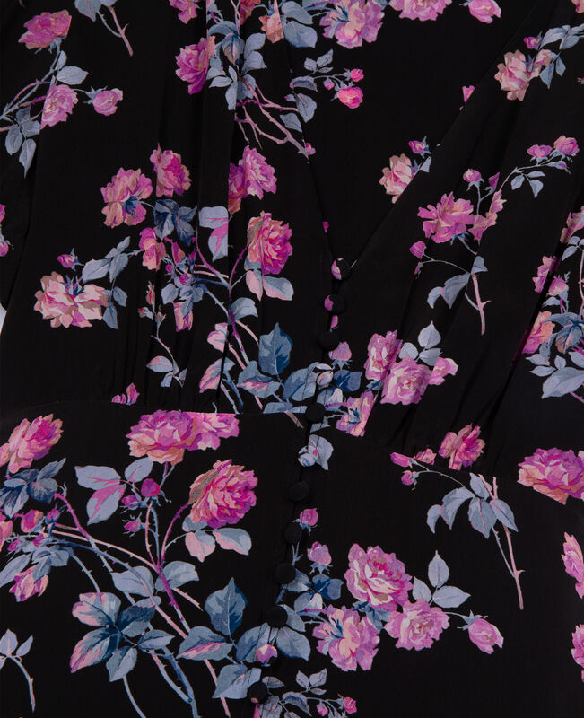 The Kooples FEMME BLACK / PINK robe longue imprimé fleuri noire