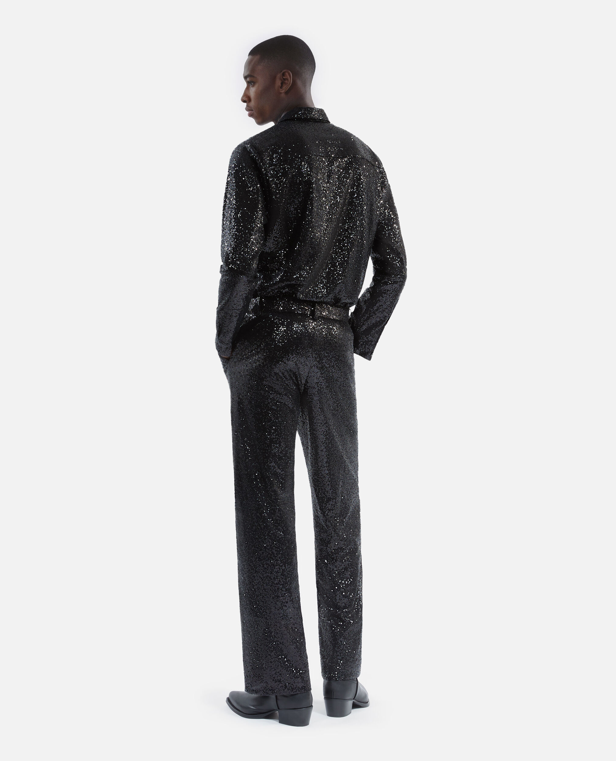 Pantalon droit à sequins noir, BLACK, hi-res image number null