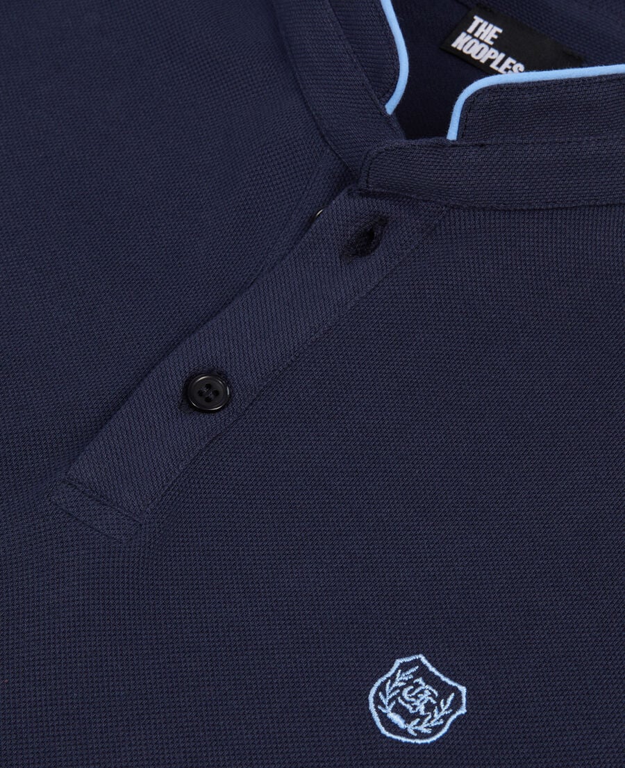 The Kooples MEN NAVY/ PIPING NAVY navy blue pique cotton polo t-shirt