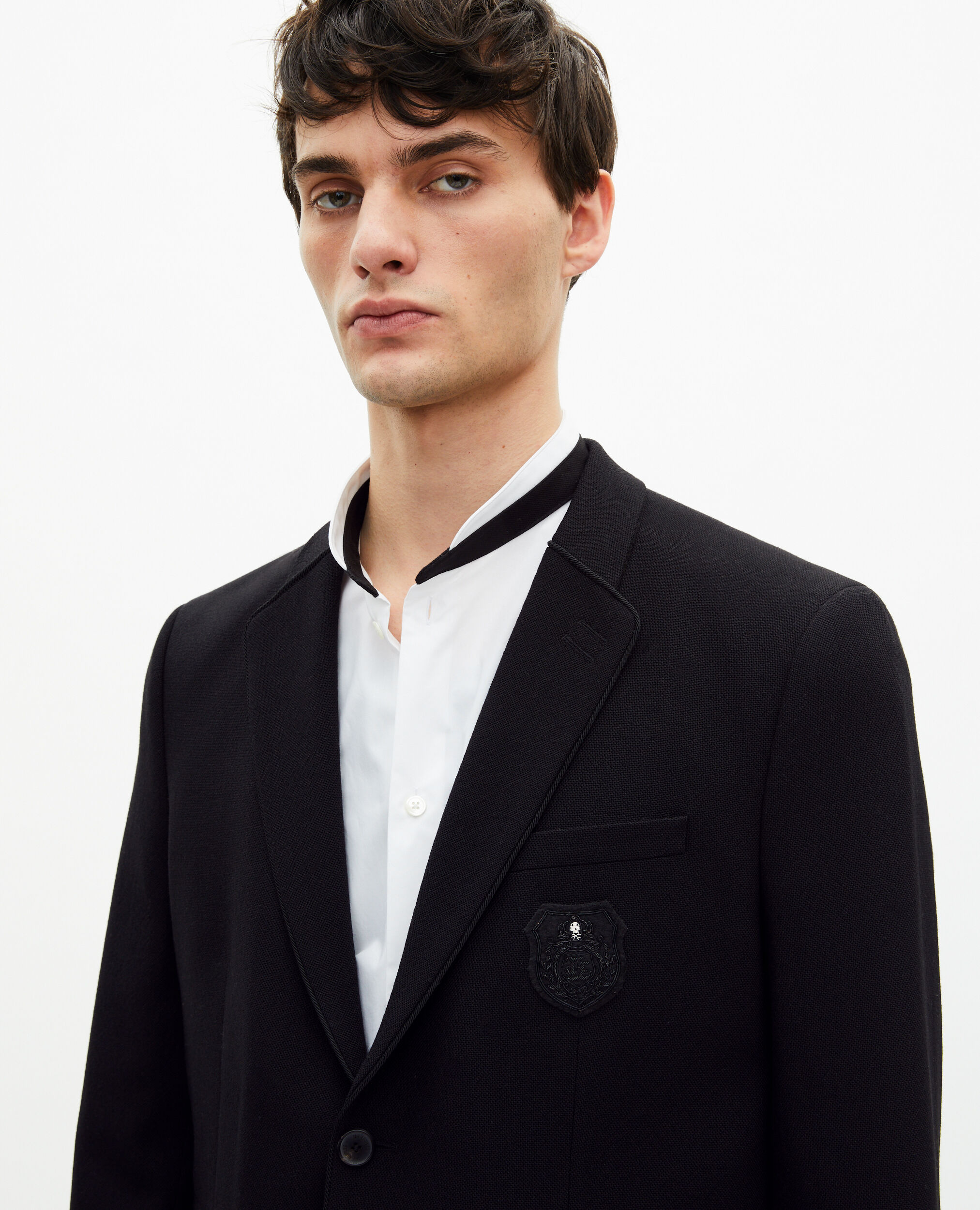 Veste droite en laine piquée noire, BLACK, hi-res image number null