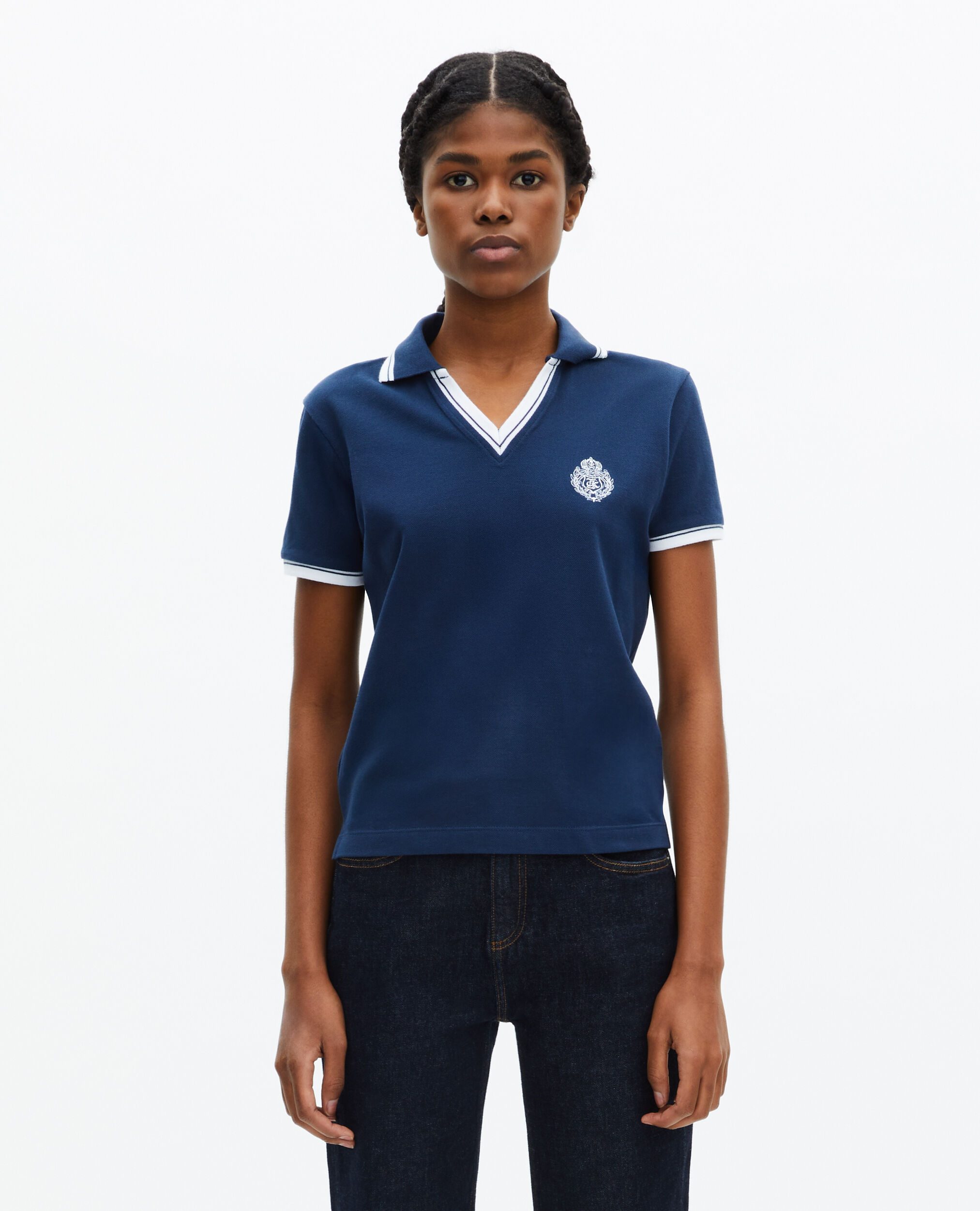 Polo col V bleu, DARK NAVY, hi-res image number null