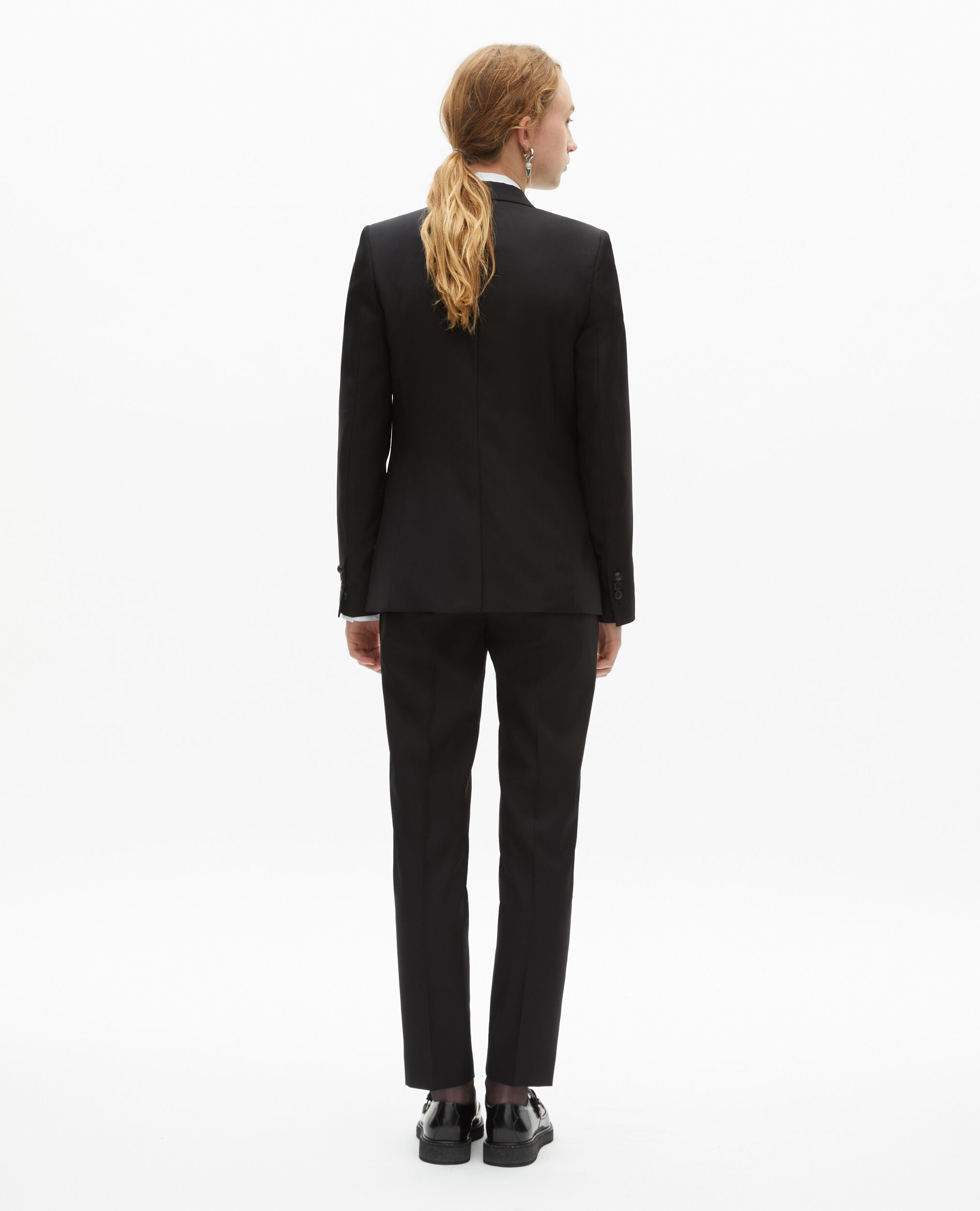 Veste tailleur en laine coupe cintrée noire, BLACK, hi-res image number null