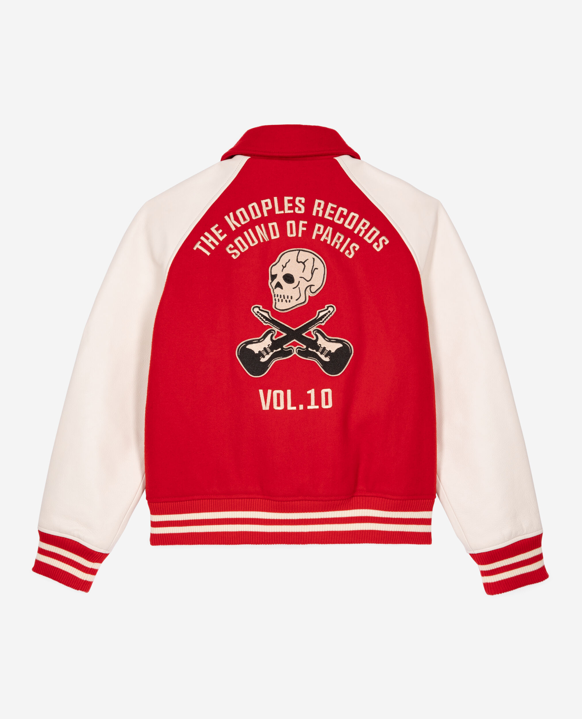 Blouson en laine et cuir rouge, RED / WHITE, hi-res image number null