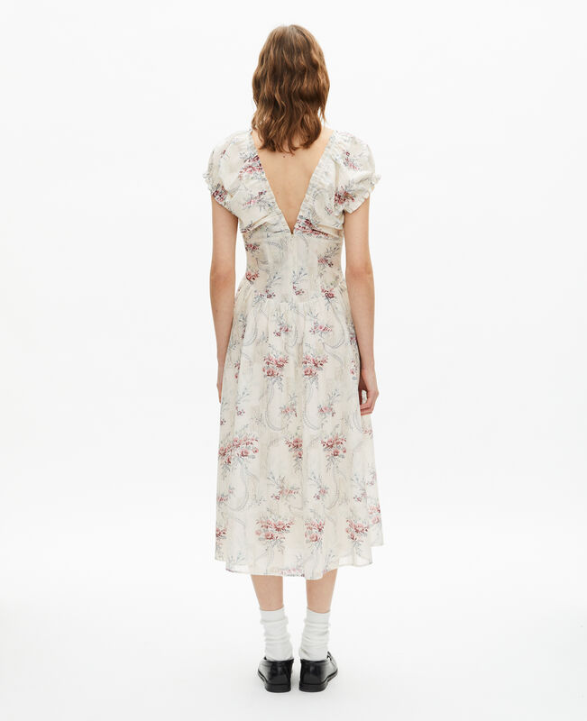The Kooples FEMME OFF WHITE / PINK robe longue imprimé fleuri blanche