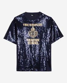 The Kooples FEMME DARK NAVY t-shirt à sequins et sérigraphie bleu