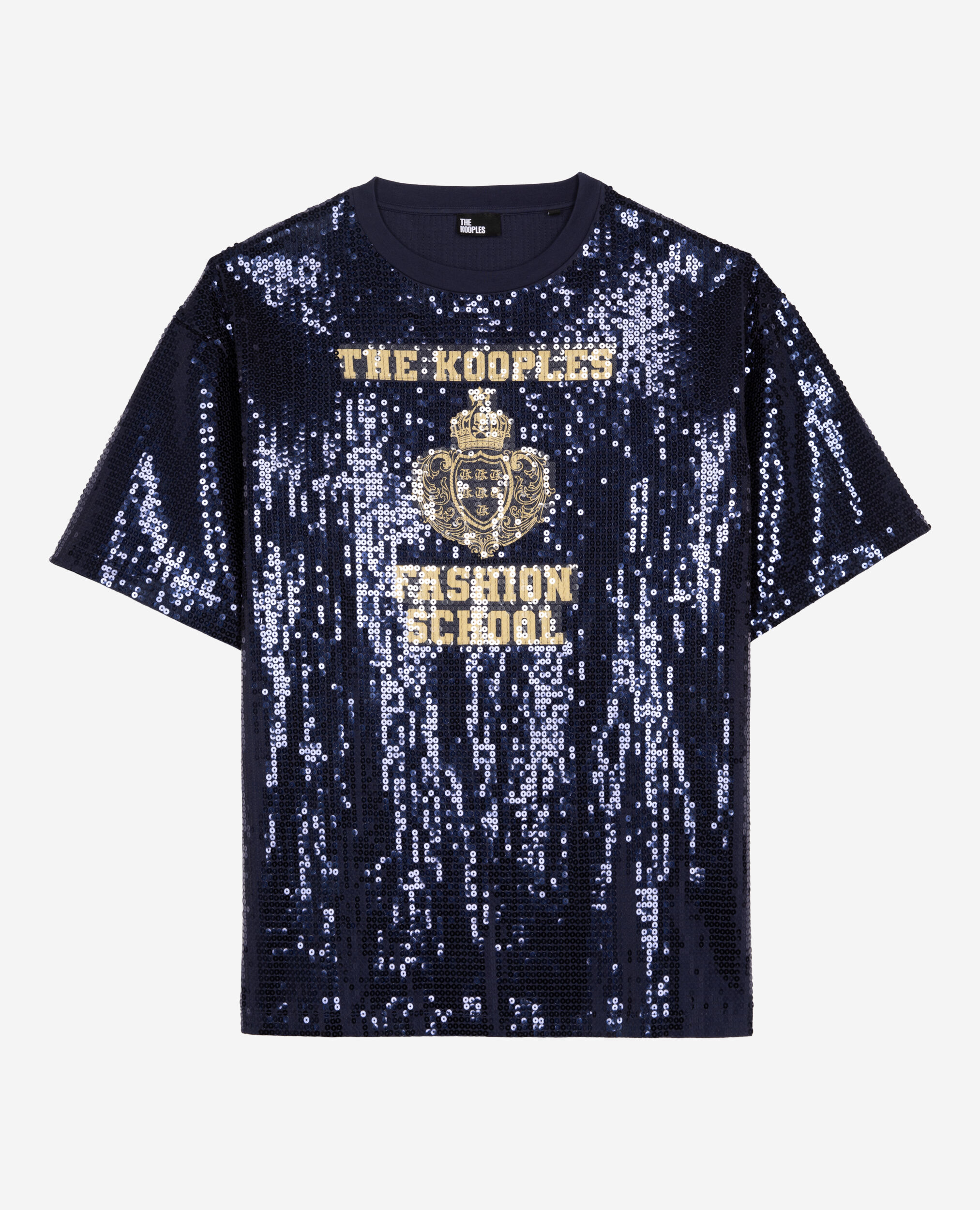 T-Shirt à sequins et sérigraphie bleu, DARK NAVY, hi-res image number null