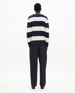 The Kooples HOMME ECRU NAVY pull en laine et lin à rayures marine