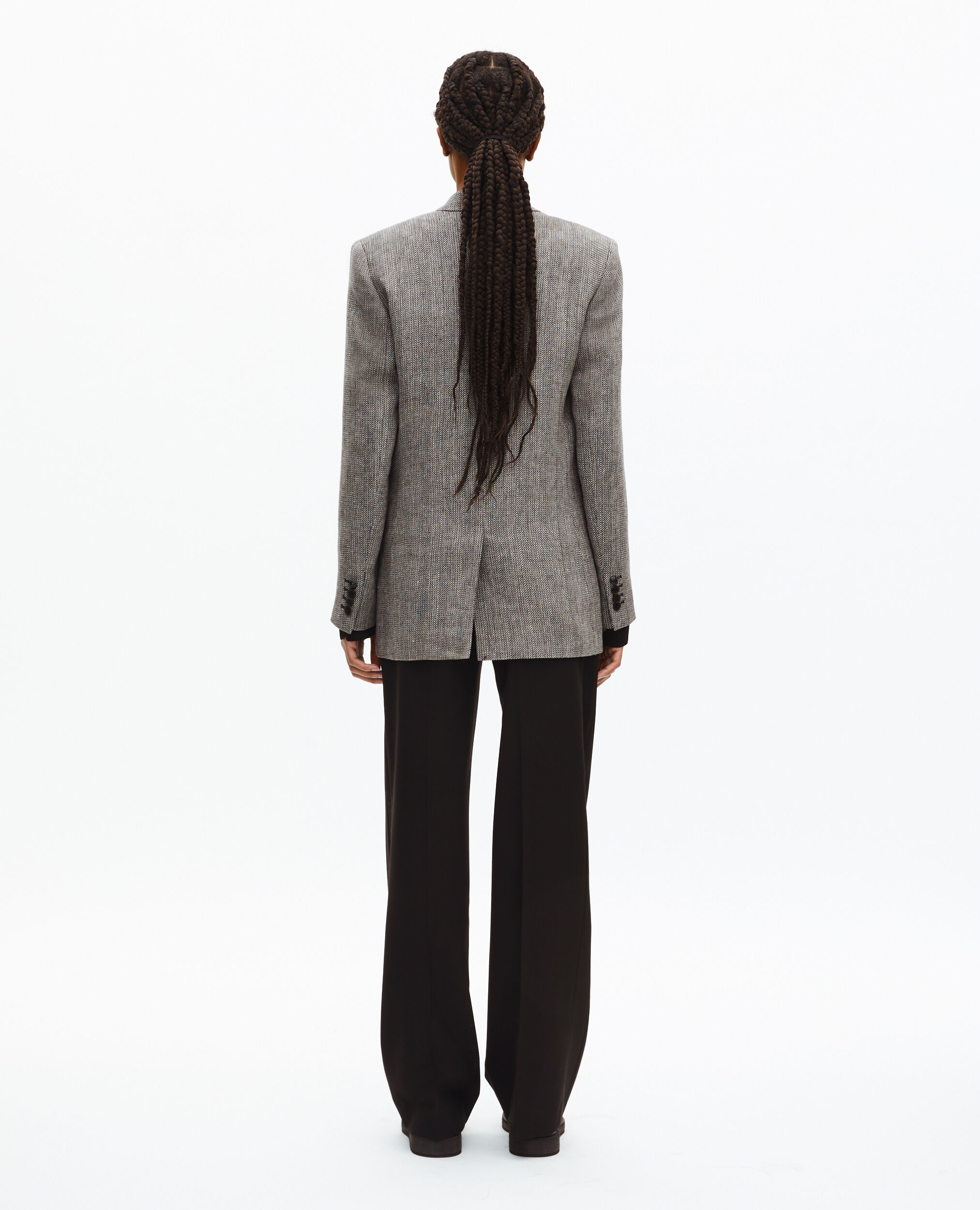 Veste tailleur en laine et lin grise, GREY, hi-res image number null