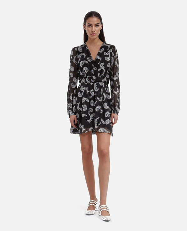 The Kooples FEMME BLACK / SILVER robe effet portefeuille courte noire