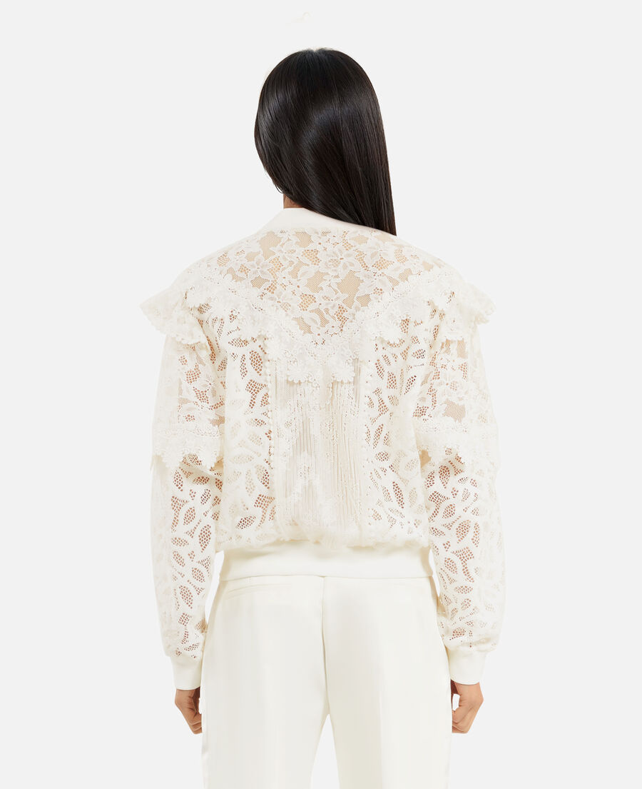 The Kooples FEMME ECRU veste à volants en dentelle écrue