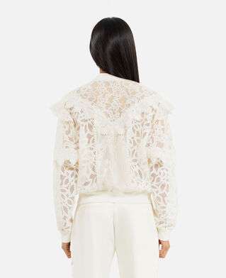 The Kooples FEMME ECRU veste à volants en dentelle écrue