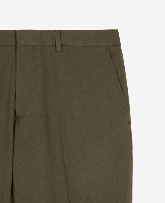 The Kooples HOMME KAKI pantalon de costume droit en coton lin kaki