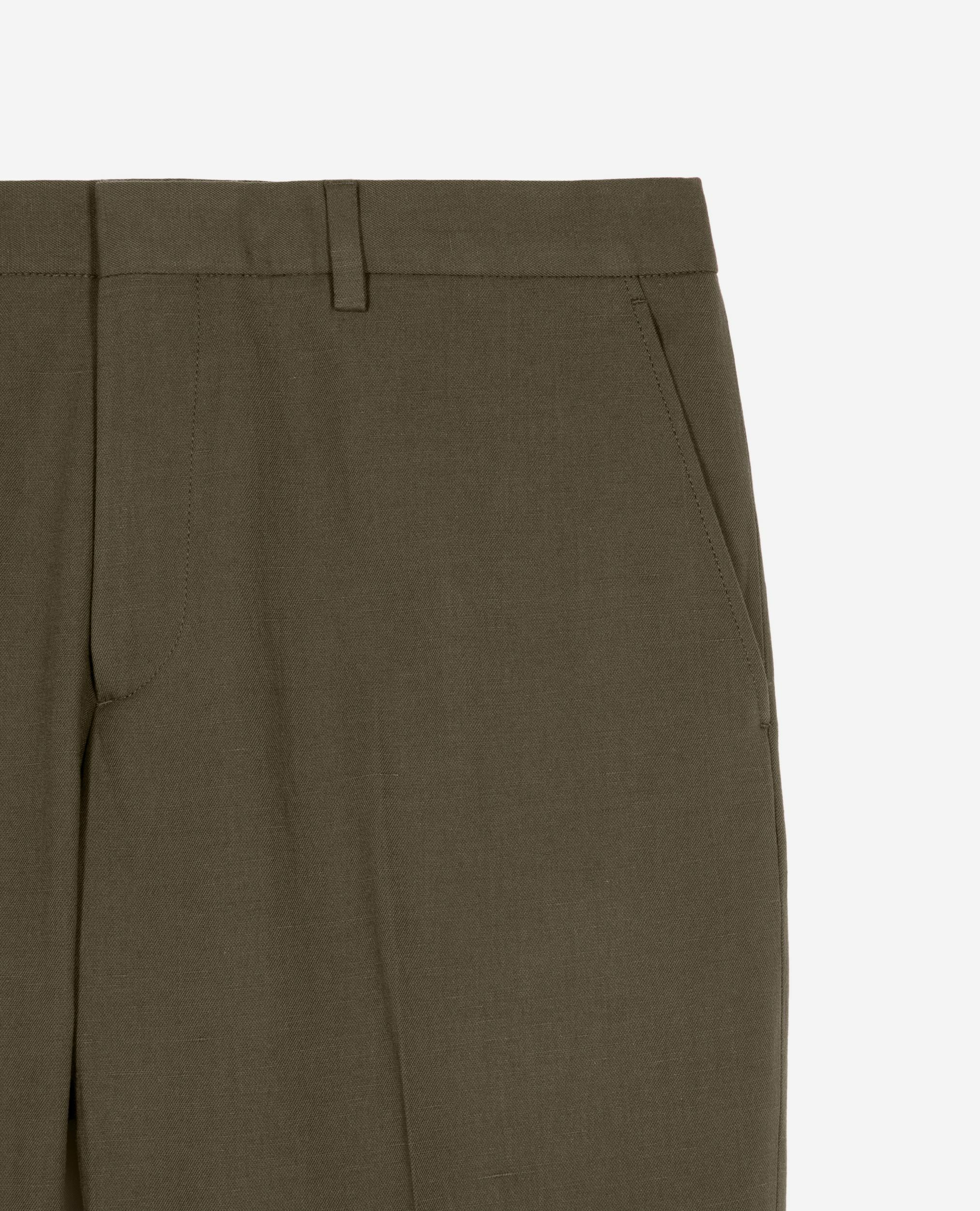 Pantalon de costume droit en coton lin kaki, KAKI, hi-res image number null