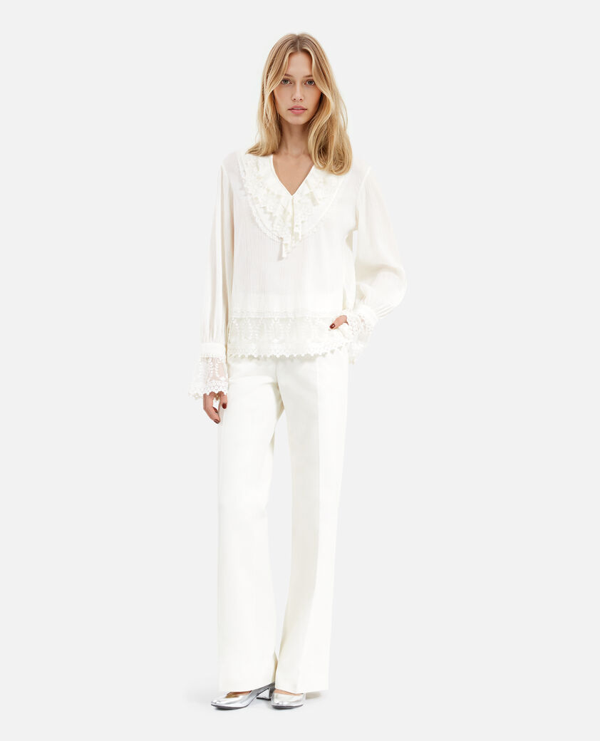The Kooples MUJER ECRU blusa con guipur crudo